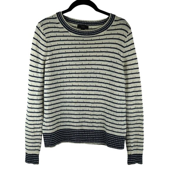 J.Crew Womens Striped Sweater  White & Navy Crew Neck Alpaca Wool Blend Size‎ S - Picture 1 of 7